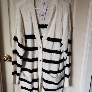 Isabel Maternity Black and White Striped Cardigan